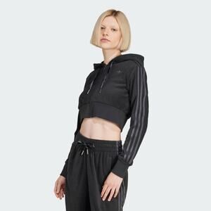 Adidas Cropped Full Zip Hoodie Gray Satin Trim Terry womens XL JN3006 NWT